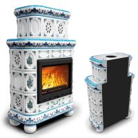 КимрПечь Изразцовый камин Медальон пристенный двухъярусный Незабудки (топка: Ладья-600) (топка: Ладья-600)