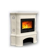 КимрПечь Прованс с дровником угловой Ваниль. Камин для дачи с изразцами (топка: Ладья-600)