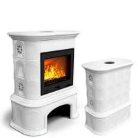 КимрПечь Печь длительного горения для дачи  с высоким КПД Прованс с дровником центральный Белый (топка: Ладья-600)