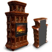 КимрПечь Керамическая печь Истра пристенный двухъярусный Каштан (комплектация: Облицовка для топок Ладья-600, Antek)