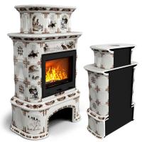 КимрПечь Прованс с дровником пристенный двухъярусный Зима в лесу (топка: Ладья-600)