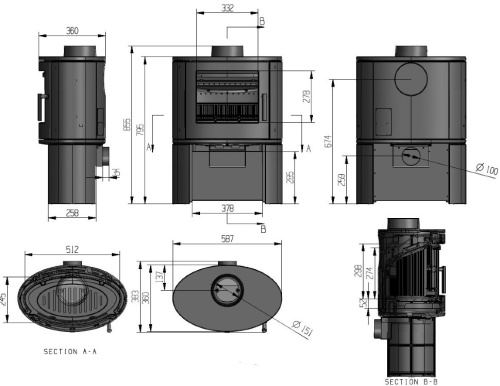 Печь-камин FireBird Puma 9кВт, чугун, с дровником