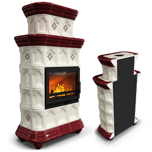 КимрПечь Керамическая печь Истра пристенный двухъярусный Вишня (комплектация: Ладья-700)