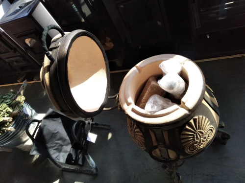 Тандыр ЭКО Греческий с откидной крышкой и откидным поддувалом на колесах