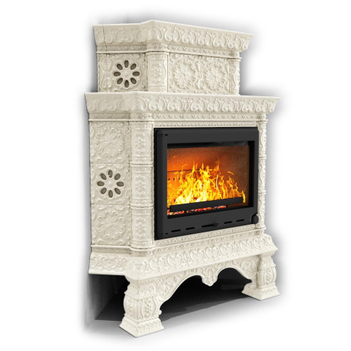 КимрПечь Изразцовая печь Кострома угловой двухъярусный Ваниль (топка: Ладья-600)