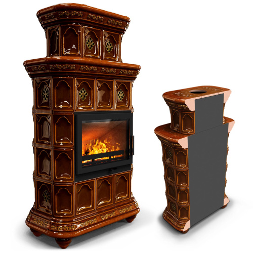 КимрПечь Керамическая печь Истра пристенный двухъярусный Каштан (комплектация: Ладья-600)