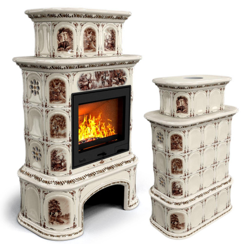 КимрПечь Прованс с дровником центральный двухъярусный Звери (топка: Ладья-700)