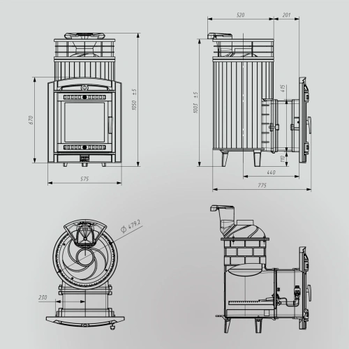 Печь банная «Атмосфера L» ламель+сетка с газовой горелкой ПроМеталл
