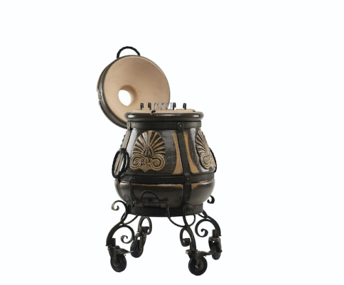 Тандыр ЭКО Греческий с откидной крышкой и откидным поддувалом на колесах