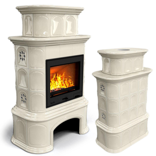 КимрПечь Прованс с дровником центральный двухъярусный Ваниль (топка: Ладья-700)