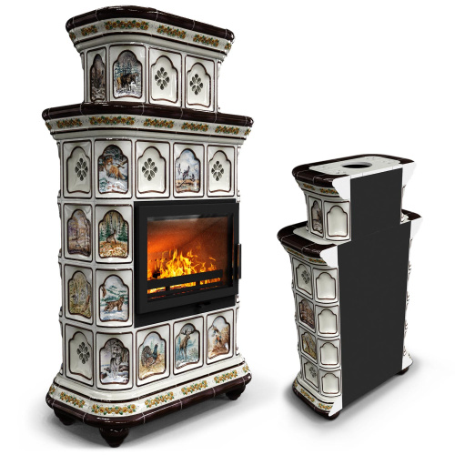 КимрПечь Керамическая печь Истра пристенный двухъярусный Звери (комплектация: Ладья-700)